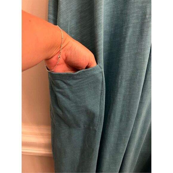 J. Jill Cotton A-Line Midi Dress Turquoise Blue sz L Beach Relaxed minimalist - Picture 5 of 8